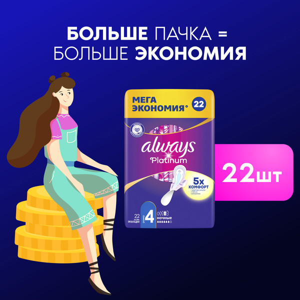 Изображение товара Прокладки гигиенические Always Ultra Platinum Night Quatro ультратонкие (22шт)