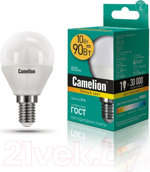 Изображение товара Лампа Camelion LED10-G45/845/E14 / 13567