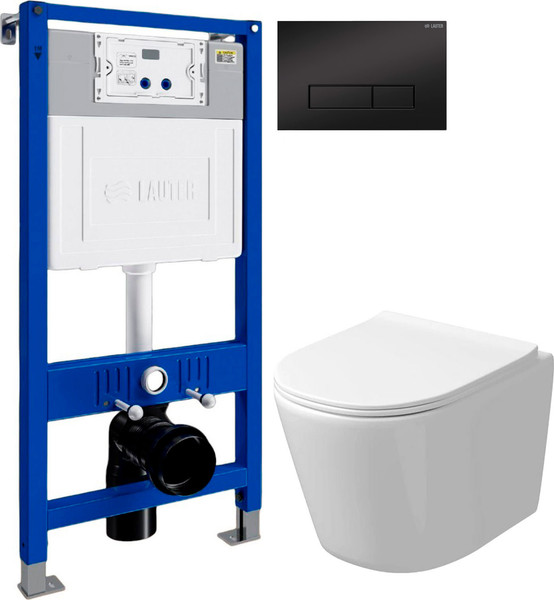 Изображение товара Унитаз подвесной с инсталляцией Grossman GR-4477SQ + Lauter 21901002 + Lauter 219704HD (черный)