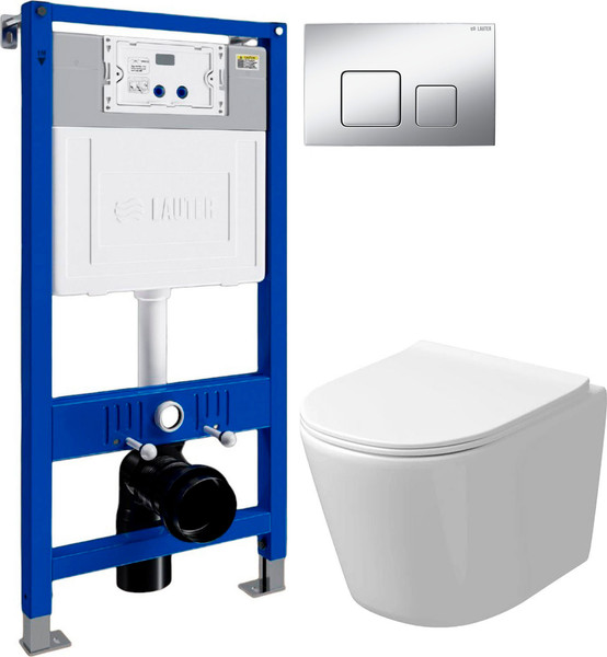 Изображение товара Унитаз подвесной с инсталляцией Grossman GR-4477SQ + Lauter 21901002 + Lauter 219703F (сатин)