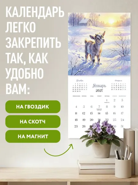 Изображение товара Календарь настенный Эксмо Солнечные луга и душевные козы. 2027 год (9785042405525)