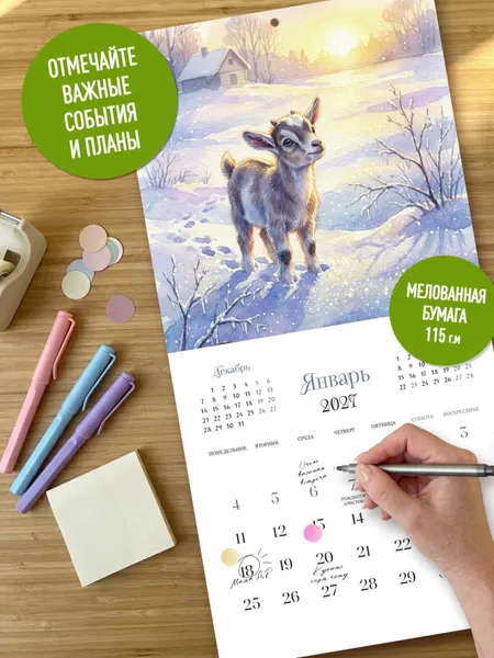 Изображение товара Календарь настенный Эксмо Солнечные луга и душевные козы. 2027 год (9785042405525)