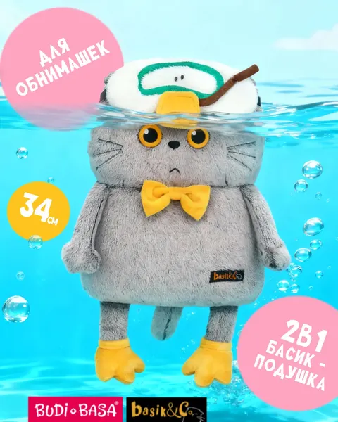 Изображение товара Мягкая игрушка Budi Basa Кот Басик в маске для сна Гусик / Кp34-293