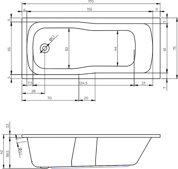 Изображение товара Ванна акриловая Whirlpool Easy-A Model-D 170 Dola Plus / B048001005A (белый, с гидромассажем)