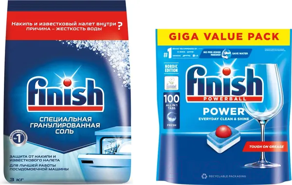 Набор для посудомоечных машин Finish Таблетки AIO Clean & Shine 100шт + Соль 3кг