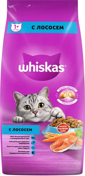 Изображение товара Набор кормов для кошек Whiskas С лососем (5кг+28х85г)
