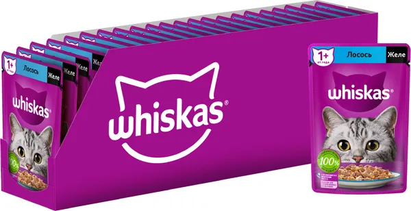 Изображение товара Набор кормов для кошек Whiskas С лососем (5кг+28х85г)
