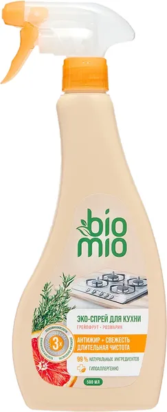 Изображение товара Чистящее средство для кухни BioMio Эко-спрей 500мл + Средство для мытья посуды Без запаха 450мл