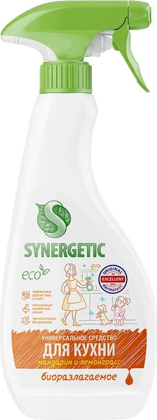 Изображение товара Чистящее средство для кухни Synergetic Антижир + Мандарин и лемонграсс (2x500мл)