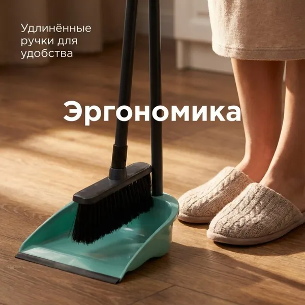 Изображение товара Набор для уборки ЧистоОпт Ленивка Совок с длинной ручкой + Щетка для пола