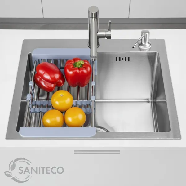 Изображение товара Мойка кухонная со смесителем Saniteco 4848 + Loop 21CK7617C (с сифоном, дозатором и коландером)
