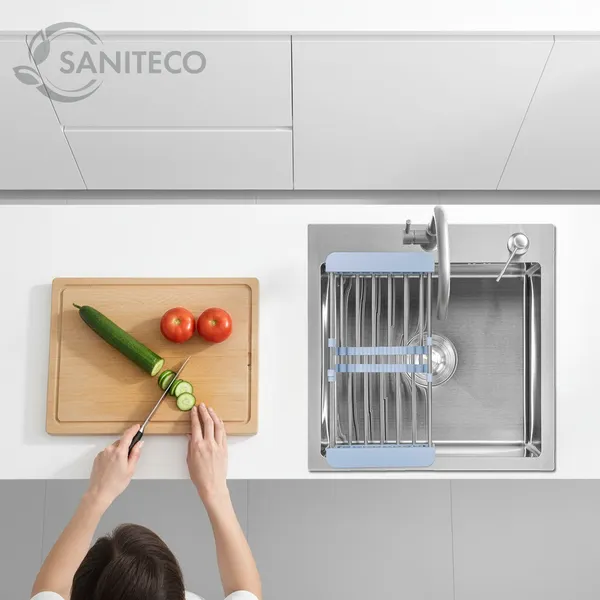 Изображение товара Мойка кухонная со смесителем Saniteco 4848 + Key 21АМ611931 (с сифоном, дозатором и коландером)