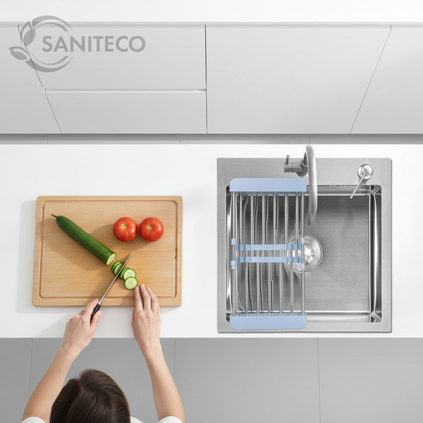 Изображение товара Мойка кухонная со смесителем Saniteco 4848 + Forma 21FM05 (с сифоном, дозатором и коландером)