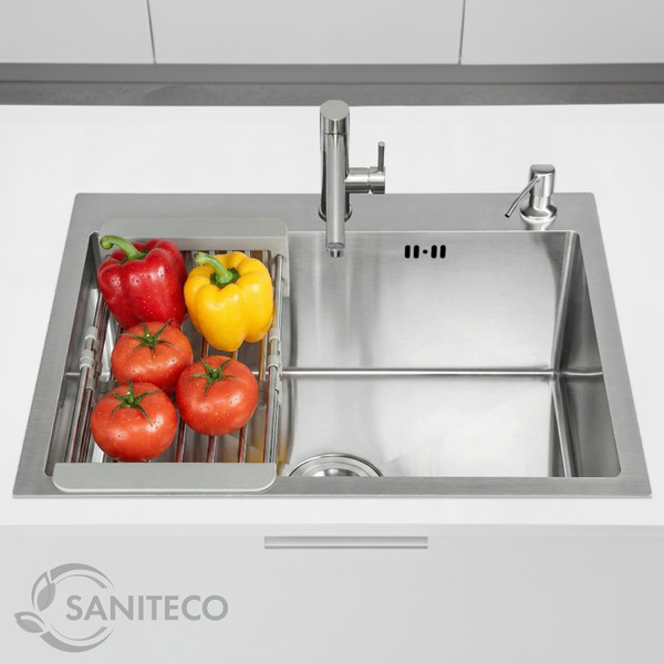 Изображение товара Мойка кухонная со смесителем Saniteco 6050 + Forma 21FM519F (с сифоном, дозатором и коландером)