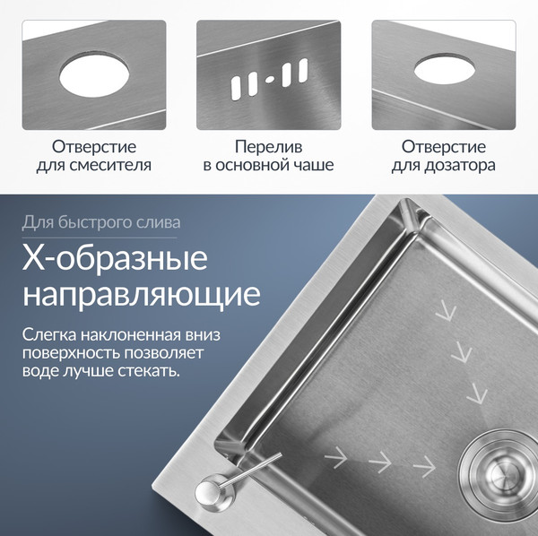 Изображение товара Мойка кухонная со смесителем Saniteco 6050 + Forma 21FM519F (с сифоном, дозатором и коландером)