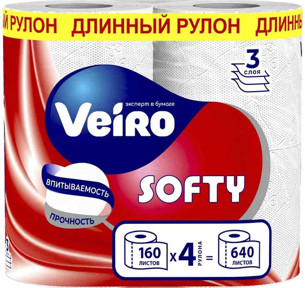 Туалетная бумага Veiro Softy 3-сл (4рул)