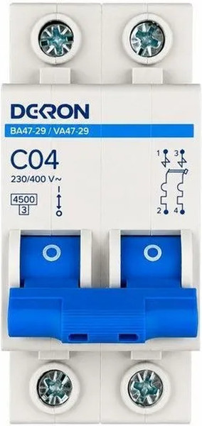 Изображение товара Выключатель автоматический DEKRON ВА47-29 2P C4A 4.5кА / mcb29-2-C04-dek