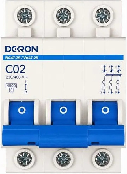 Изображение товара Выключатель автоматический DEKRON ВА47-29 3P C3A 4.5кА / mcb29-3-С03-dek