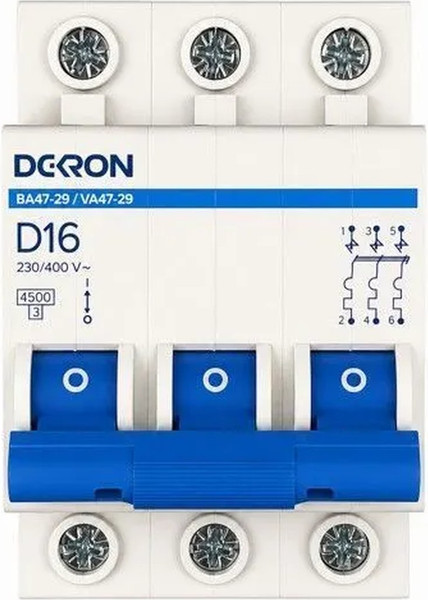 Изображение товара Выключатель автоматический DEKRON ВА47-29 3P D16A 4.5кА / mcb29-3-D16-dek