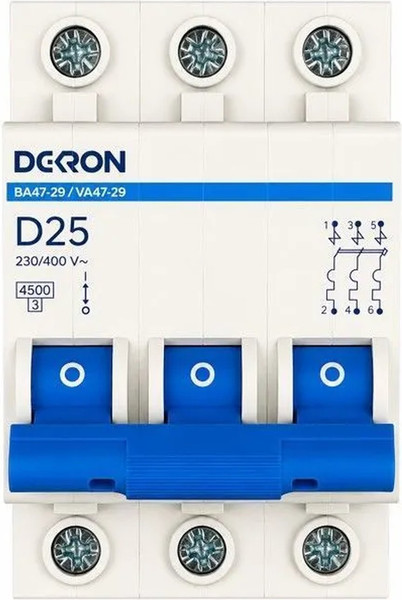 Изображение товара Выключатель автоматический DEKRON ВА47-29 3P D25A 4.5кА / mcb29-3-D25-dek
