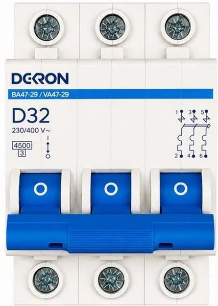 Изображение товара Выключатель автоматический DEKRON ВА47-29 3P D32A 4.5кА / mcb29-3-D32-dek