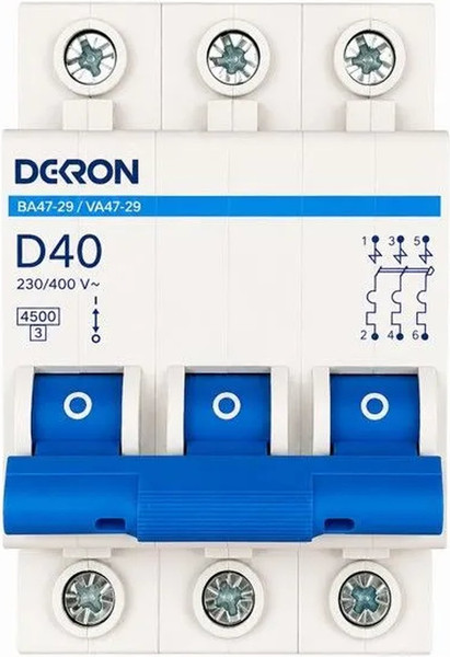 Изображение товара Выключатель автоматический DEKRON ВА47-29 3P D40A 4.5кА / mcb29-3-D40-dek