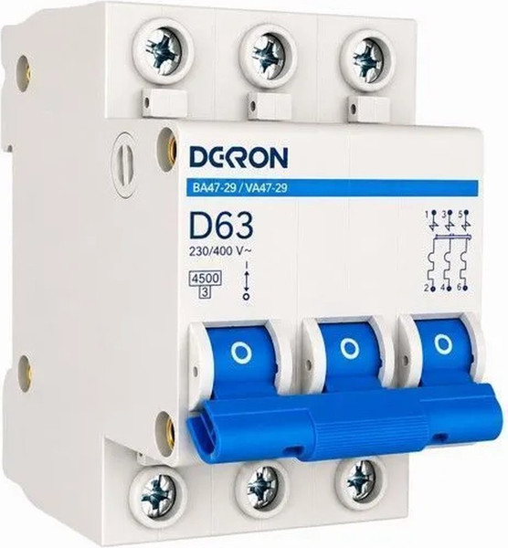 Изображение товара Выключатель автоматический DEKRON ВА47-29 3P D63A 4.5кА / mcb29-3-D63-dek