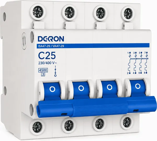 Изображение товара Выключатель автоматический DEKRON ВА47-29 4P C25A 4.5кА / mcb29-4-C25-dek