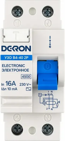 Изображение товара Устройство защитного отключения DEKRON ВД-40 2P 16А/10мА АС 4.5кА / rcd40-2-16-10AC-dek