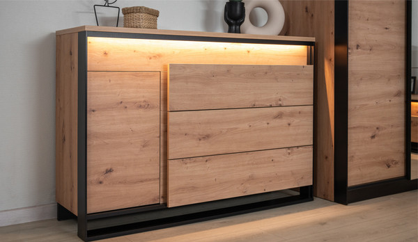 Изображение товара Тумба Империал Тринити 1д3ящ LED (дуб онтарио/черный)