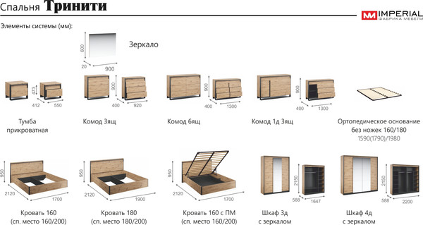 Изображение товара Комод Империал Тринити 3ящ LED (дуб онтарио/черный)