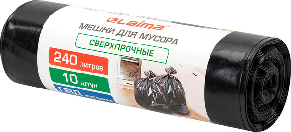 Изображение товара Пакеты для мусора Laima Сверхпрочные 240л в рулоне / 702684 (10шт, черный)