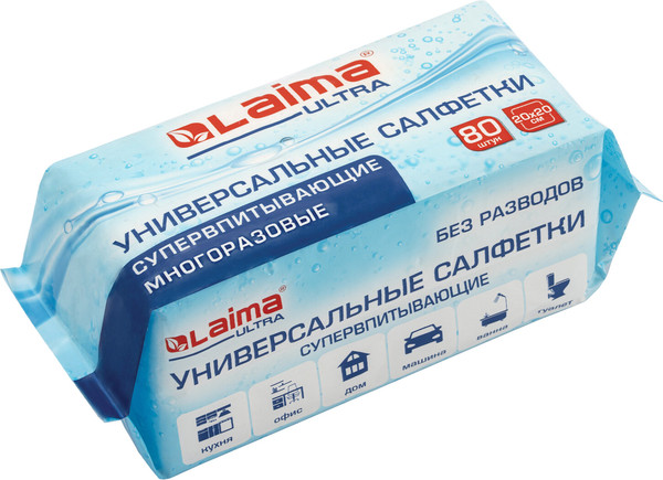 Изображение товара Набор салфеток хозяйственных Laima Супервпитывающие 20х20см / 700993 (80шт)