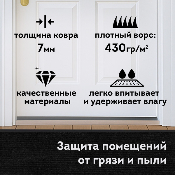 Изображение товара Коврик грязезащитный Любаша Стандарт 60х90см / 701034 (черный)