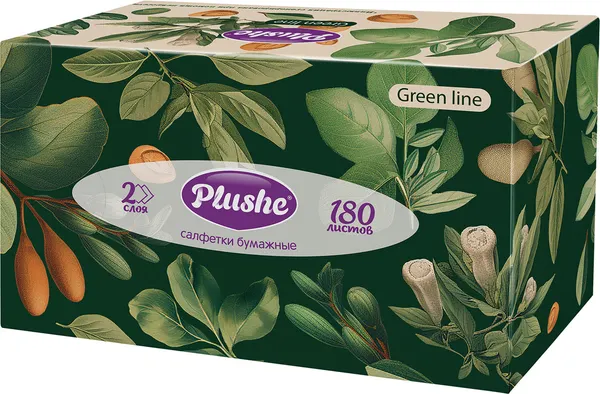 Изображение товара Бумажные салфетки Plushe Green Line 2х-слойные (180шт)