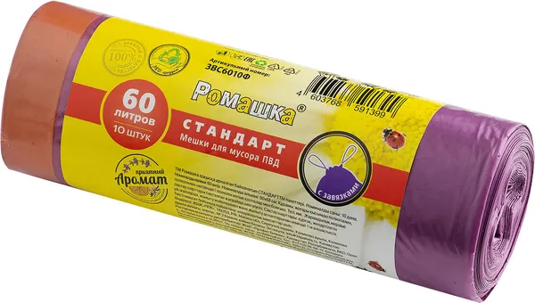 Изображение товара Пакеты для мусора Ромашка ЗВС6010Ф / 702980 (10шт, 60л, фиолетовый)