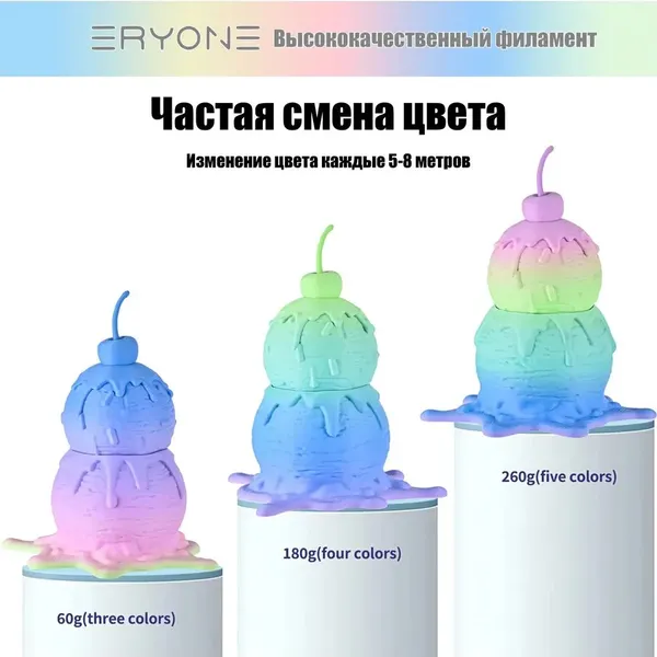 Изображение товара Пластик для 3D-печати Eryone Matte Rainbow PLA / B0112250 (1.75мм, 1кг, Macaron)