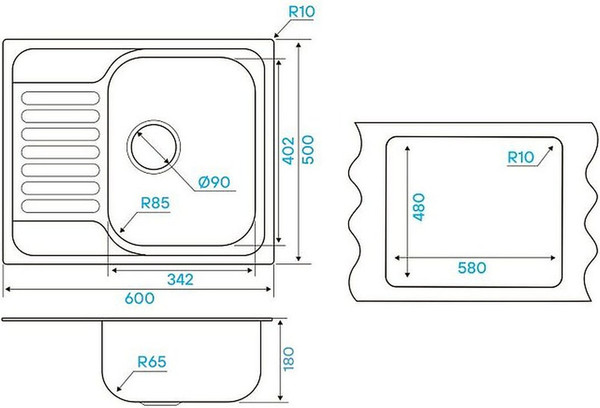 Изображение товара Мойка кухонная KUCHENSTERN Basis 45 / 653SS60 (нержавеющая сталь)