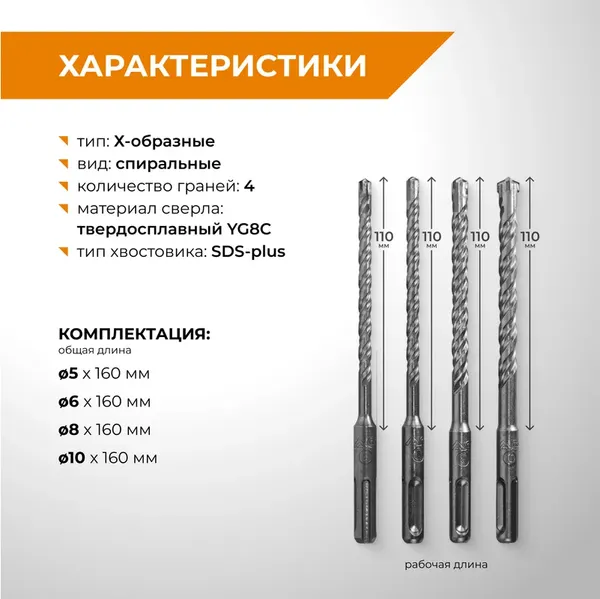 Изображение товара Набор буров Rage SDS-plus Quadro-X / 564544