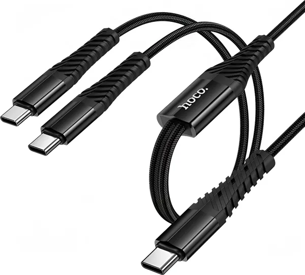Изображение товара Кабель Hoco X123 Victory 2-в-1 USB-C to USB-C + USB-C (черный)