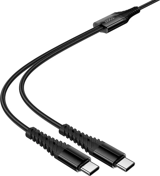 Изображение товара Кабель Hoco X123 Victory 2-в-1 USB-C to USB-C + USB-C (черный)
