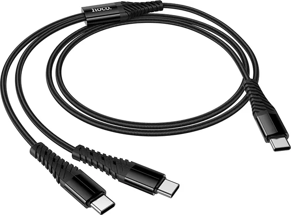 Изображение товара Кабель Hoco X123 Victory 2-в-1 USB-C to USB-C + USB-C (черный)