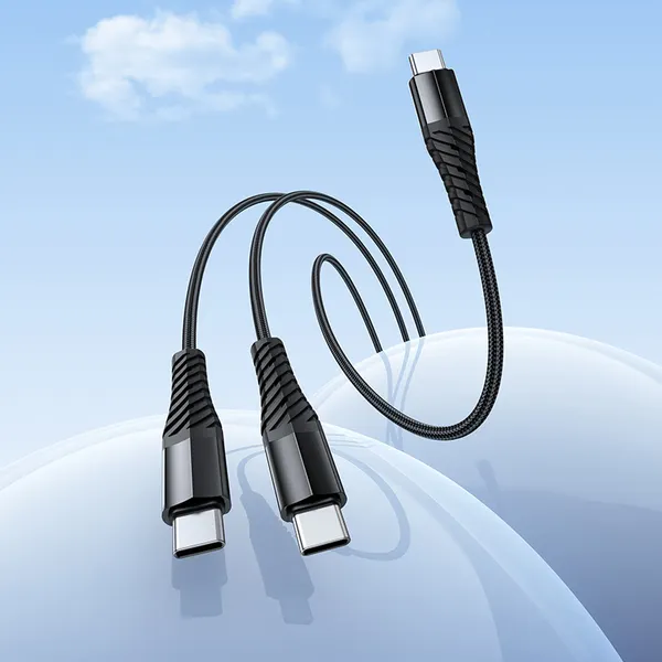 Изображение товара Кабель Hoco X123 Victory 2-в-1 USB-C to USB-C + USB-C (черный)