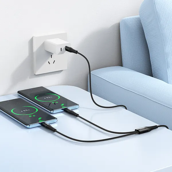 Изображение товара Кабель Hoco X123 Victory 2-в-1 USB-C to USB-C + USB-C (черный)