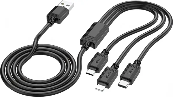 Изображение товара Кабель Hoco X74 3-в-1 iP+Micro+Type-C (черный)