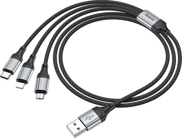 Изображение товара Кабель Hoco X102 Fresh 3-в-1 iP+Micro+Type-C (черный)
