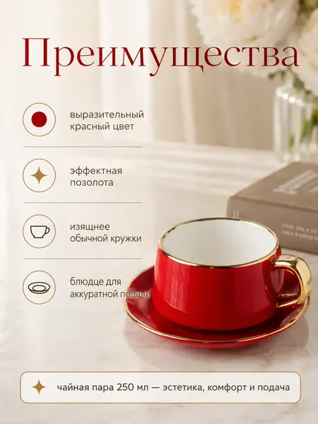 Изображение товара Чашка с блюдцем Модифай T2H52CupS01 (красный)