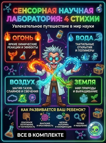 Изображение товара Набор для опытов Kristi Hobby Магические опыты. Сенсорная лаборатория 40 в 1