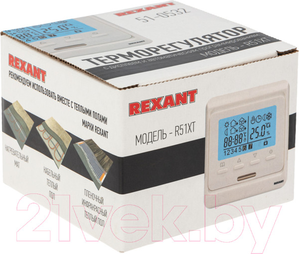 Изображение товара Терморегулятор для теплого пола Rexant R51XT / 51-0532 (белый)