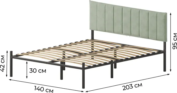 Изображение товара Полуторная кровать Домаклево Металика Б140x200+Г4 (черный/зеленый велюр)